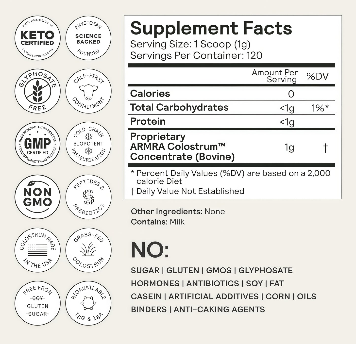ARMRA Colostrum Powder | Unflavored| Gut Health & Bloating |Skin & Hair |Immunity | Keto, Gluten & Fat-Free |120 Servings